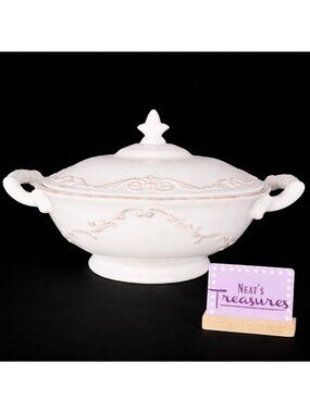 Daniel Cremieux MAISON MARIE ANTOINETTE Cream Scrolls Covered Vegetable Bowl